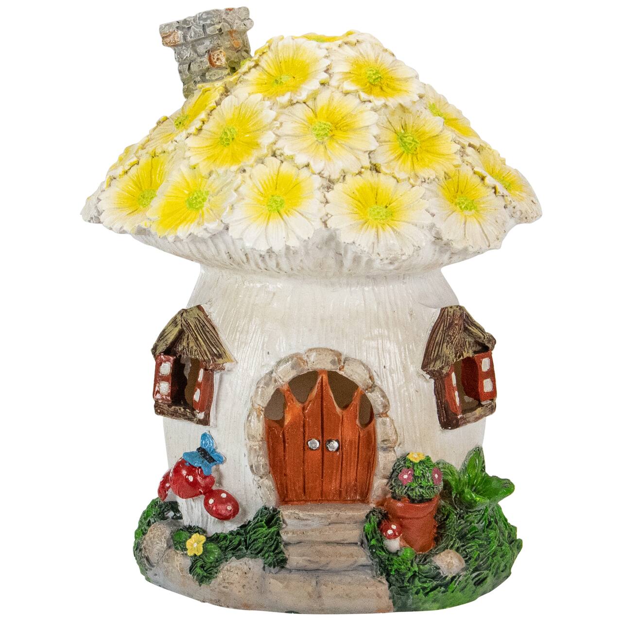 7.25" Solar Lighted Flower House Outdoor Garden Statue